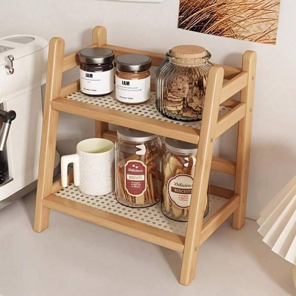 Desktop Organizer Bamboo - Двухуровневая бамбуковая полка для хранения на